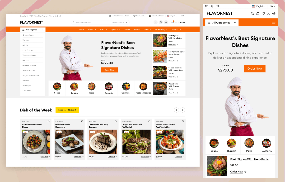 E-commerce & Menu UI Kits for Food Services