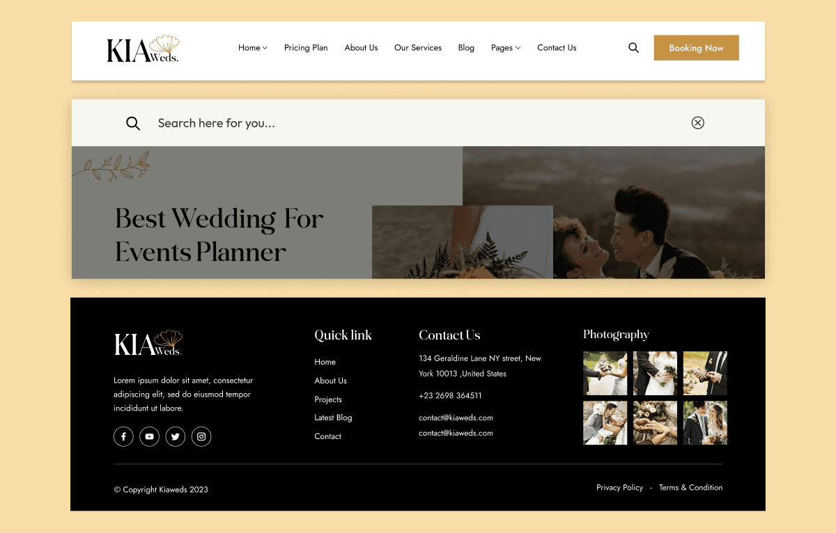 html wedding organizer website template